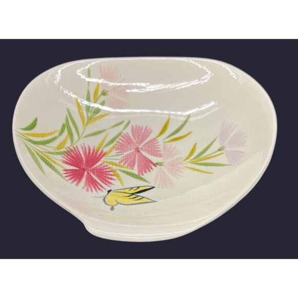 Vintage Red Wing Abstract Pink Spice Floral Butterfly Lug Handle Serving Bowl - Picture 4 of 11